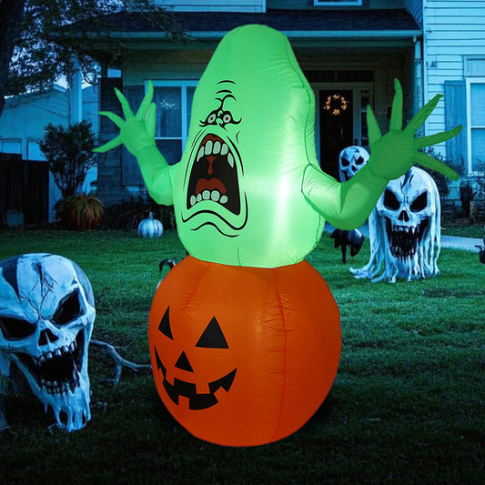 1.5M Halloween Inflatable Decoration - Glowing Ghost in Pumpkin, LED - Lit Spooky Yard Decor with Horror Theme for Outdoor Party, Lawn & Garden Haunted Display