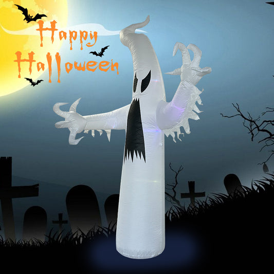 1.8M Tall Halloween Inflatable White Ghost, Outdoor Blow Up Yard Decoration with LED Lights for Garden, Lawn, Party, Holiday