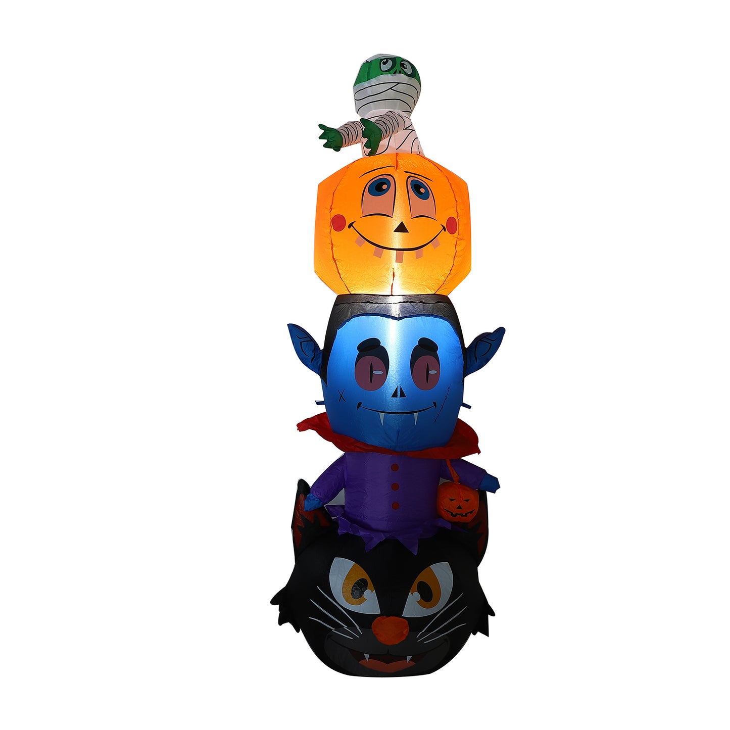 1.8m high Halloween inflatable decoration pumpkin vampire black cat mummy stacking pumpkin elf combination with light garden decoration props
