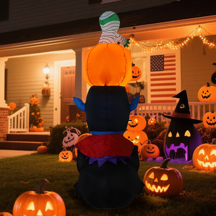 1.8m high Halloween inflatable decoration pumpkin vampire black cat mummy stacking pumpkin elf combination with light garden decoration props