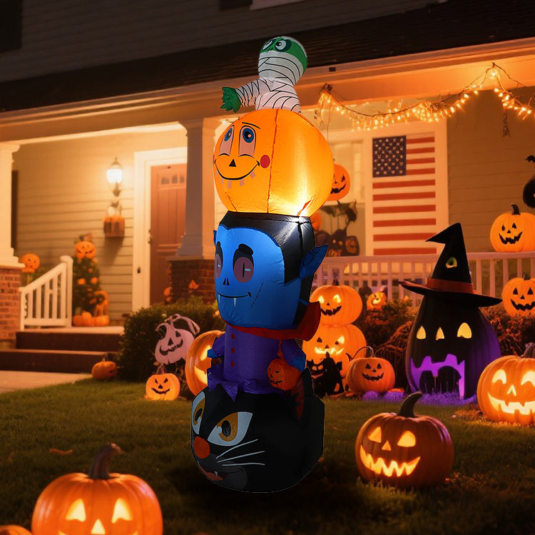 1.8m high Halloween inflatable decoration pumpkin vampire black cat mummy stacking pumpkin elf combination with light garden decoration props