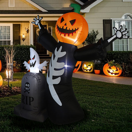2.4M Halloween inflatable decoration pumpkin skull ghost tombstone combination with light outdoor garden layout props