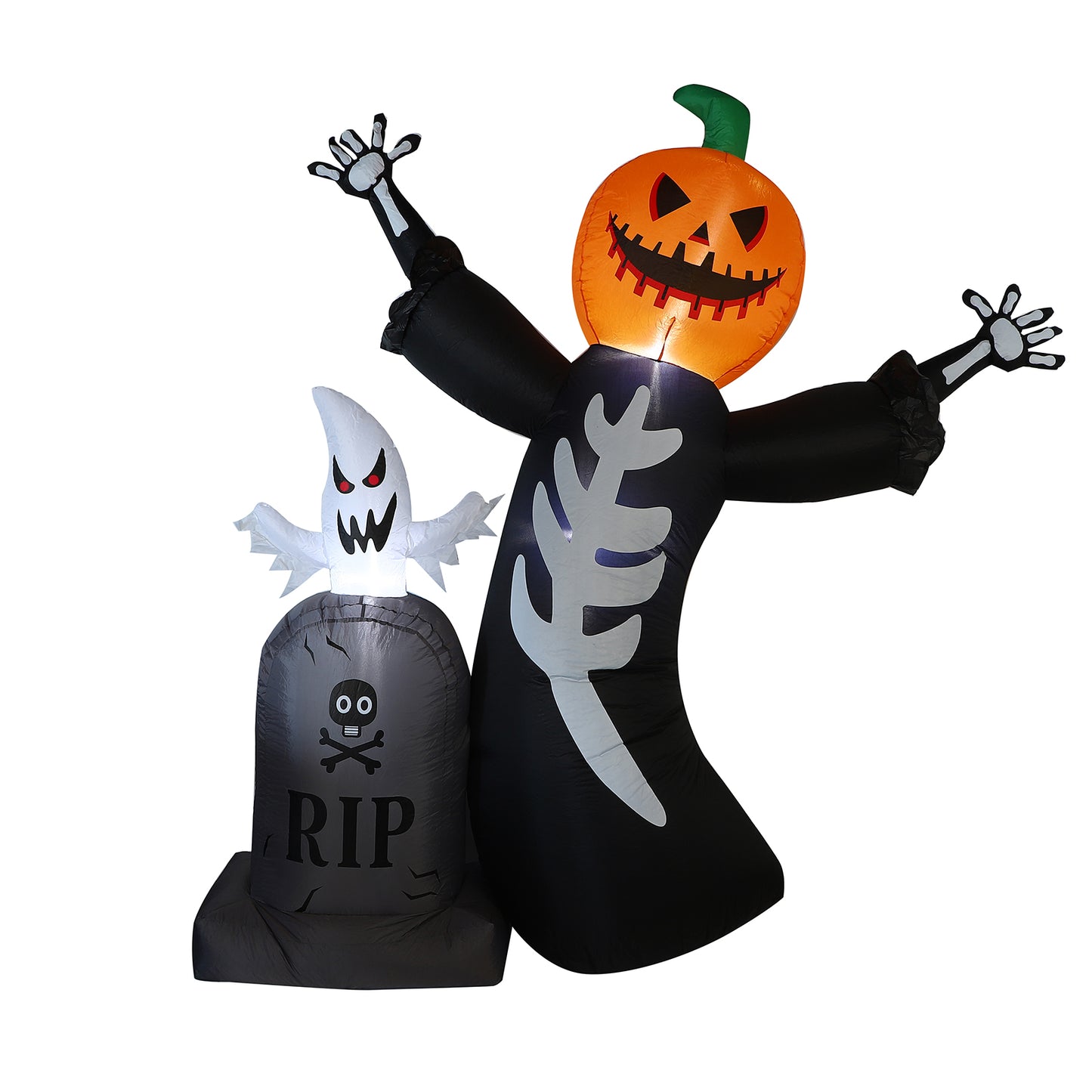 2.4M Halloween inflatable decoration pumpkin skull ghost tombstone combination with light outdoor garden layout props