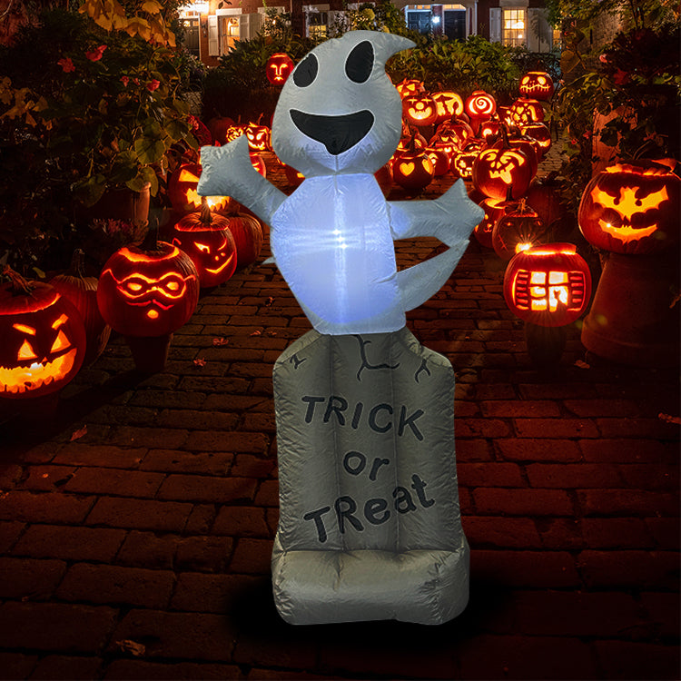 5FT Halloween Inflatable Ghost on Tombstone Decoration - LED - Lit Trick or Treat Yard Decor for Outdoor Lawn, Garden, Party