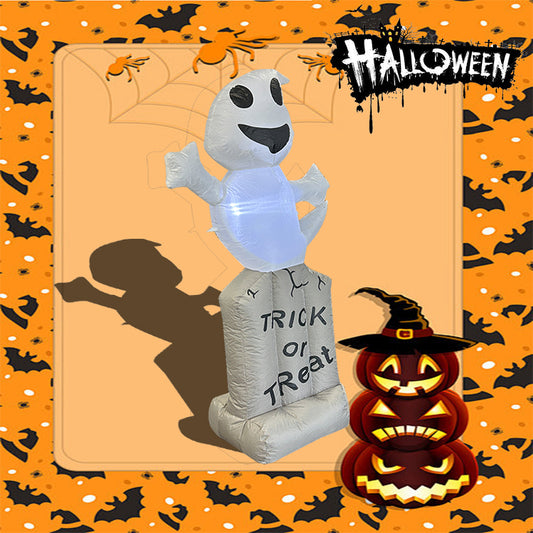 5FT Halloween Inflatable Ghost on Tombstone Decoration - LED - Lit Trick or Treat Yard Decor for Outdoor Lawn, Garden, Party
