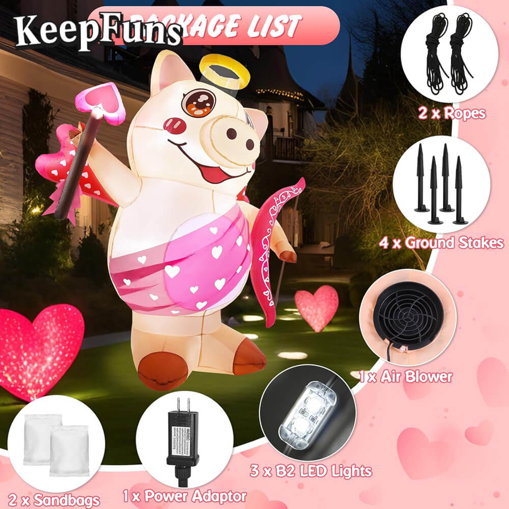 KeepFuns Valentine's Day Angel Pig Inflatable Decoration - Outdoor Garden Romantic Festival Inflatable Model