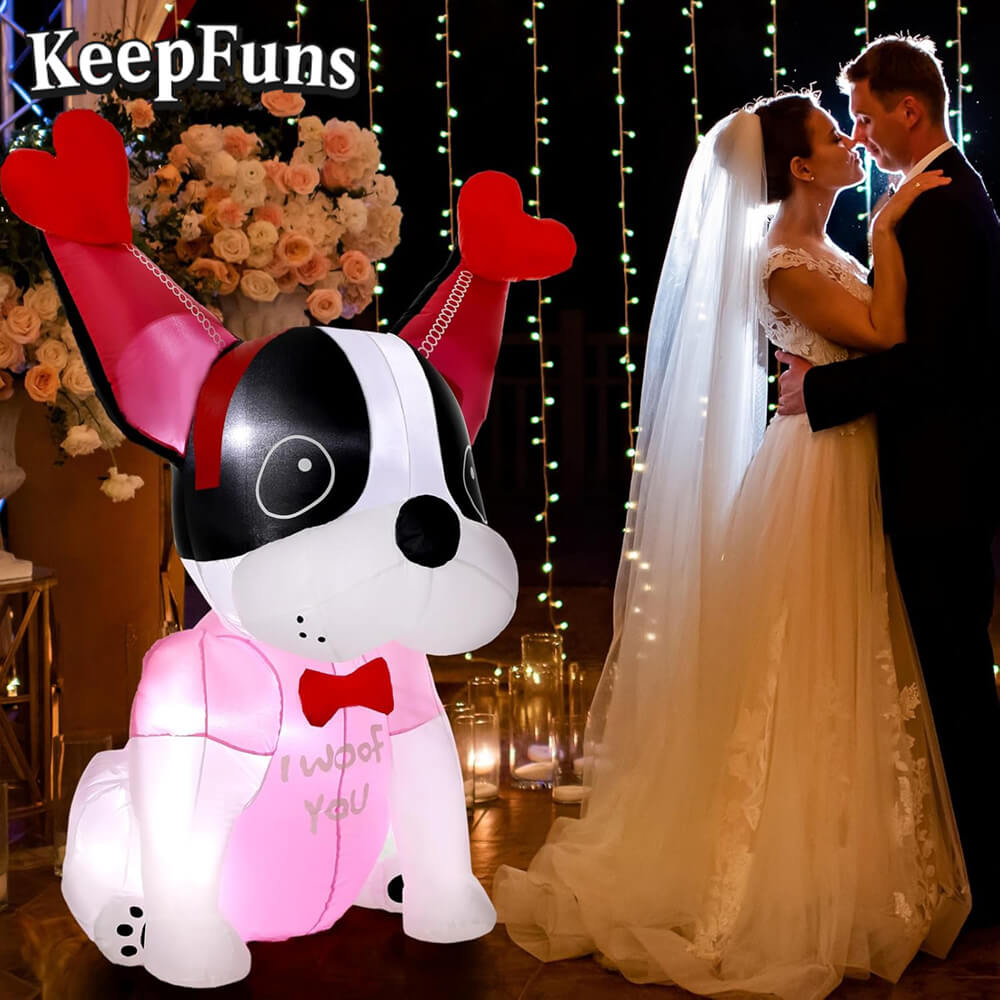KeepFuns Valentine's Day French Bulldog Inflatable Decoration - Inflatable Model for Romantic Holiday Indoor Atmosphere