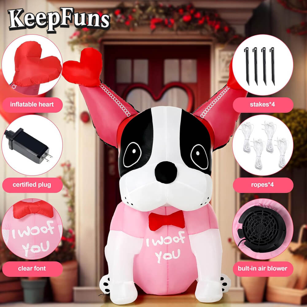 KeepFuns Valentine's Day French Bulldog Inflatable Decoration - Inflatable Model for Romantic Holiday Indoor Atmosphere