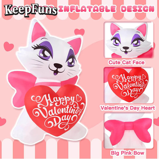 KeepFuns Valentine's Day Cat Heart Inflatable Decoration - Outdoor and Indoor Romantic Holiday Inflatable Model