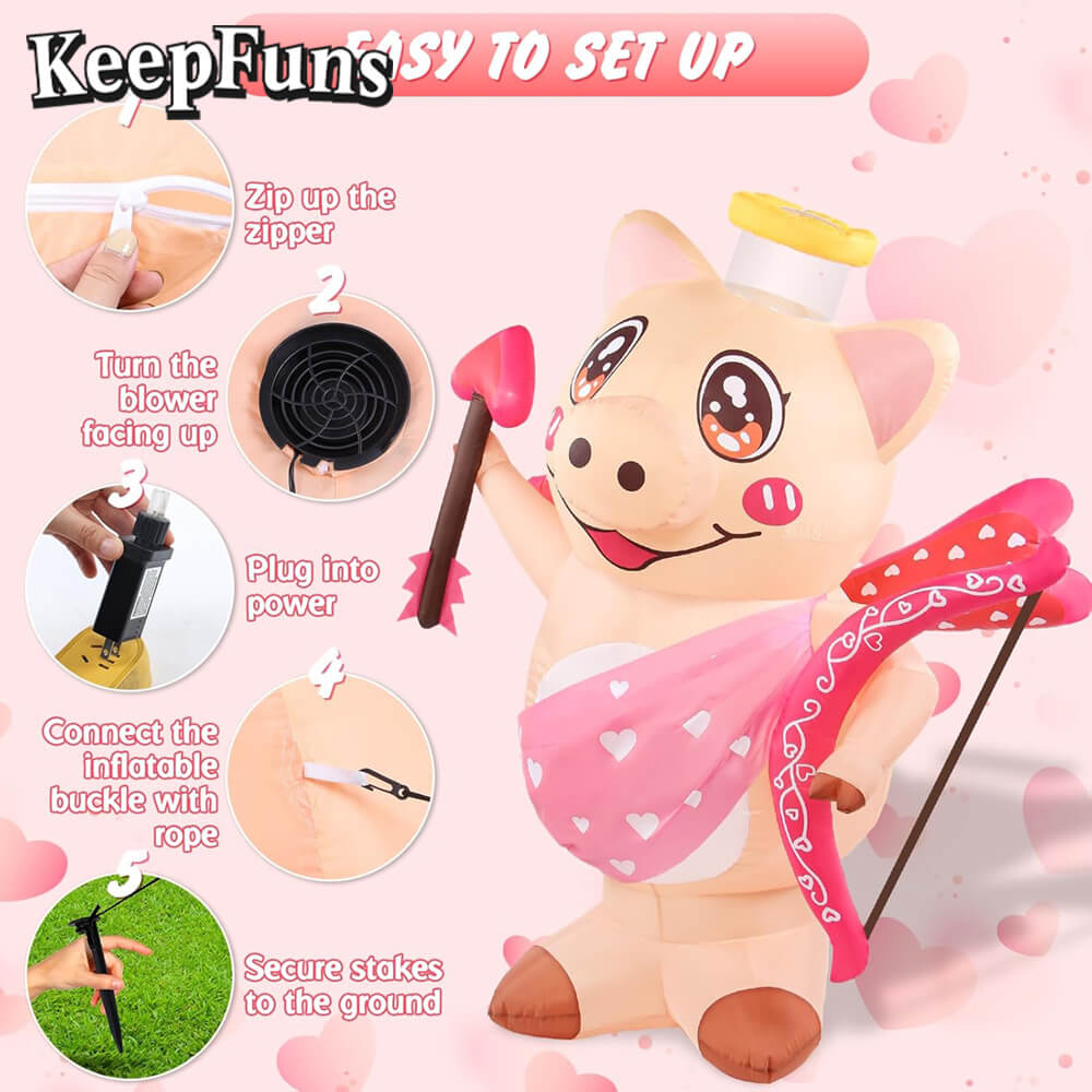 KeepFuns Valentine's Day Angel Pig Inflatable Decoration - Outdoor Garden Romantic Festival Inflatable Model