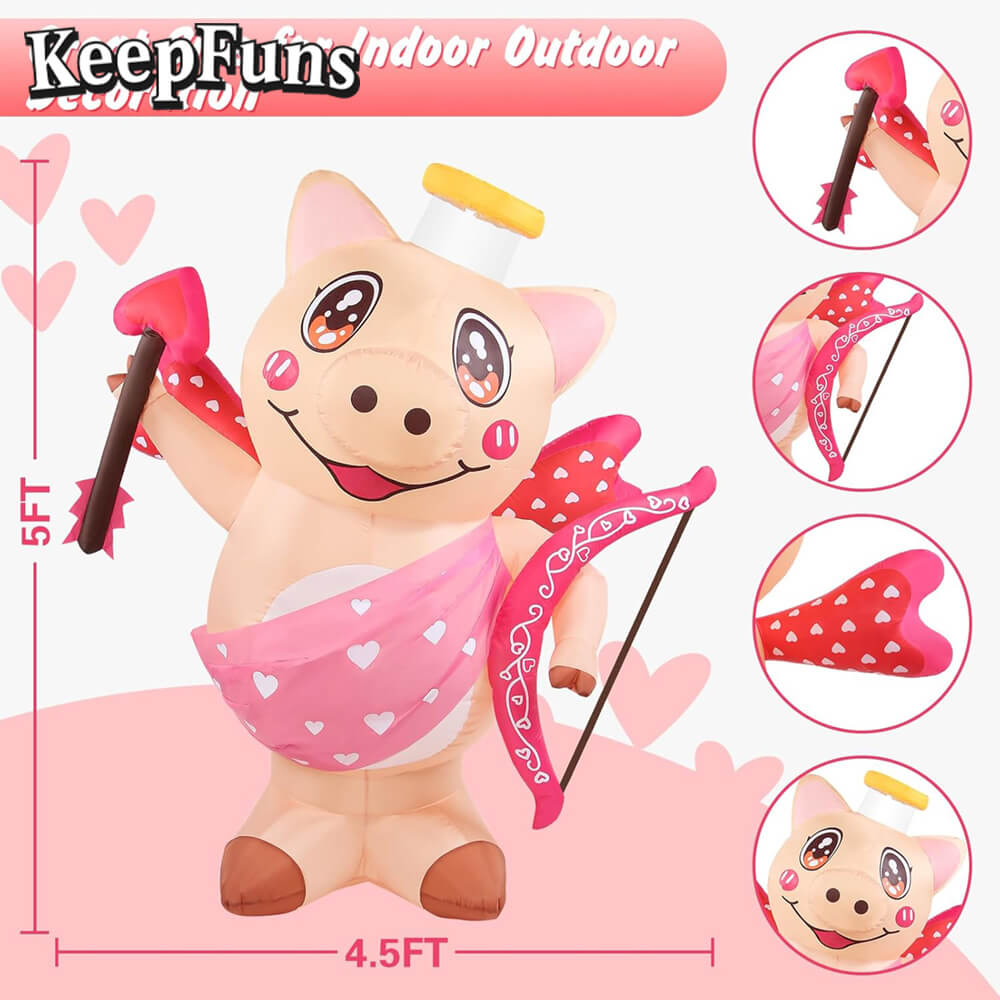 KeepFuns Valentine's Day Angel Pig Inflatable Decoration - Outdoor Garden Romantic Festival Inflatable Model