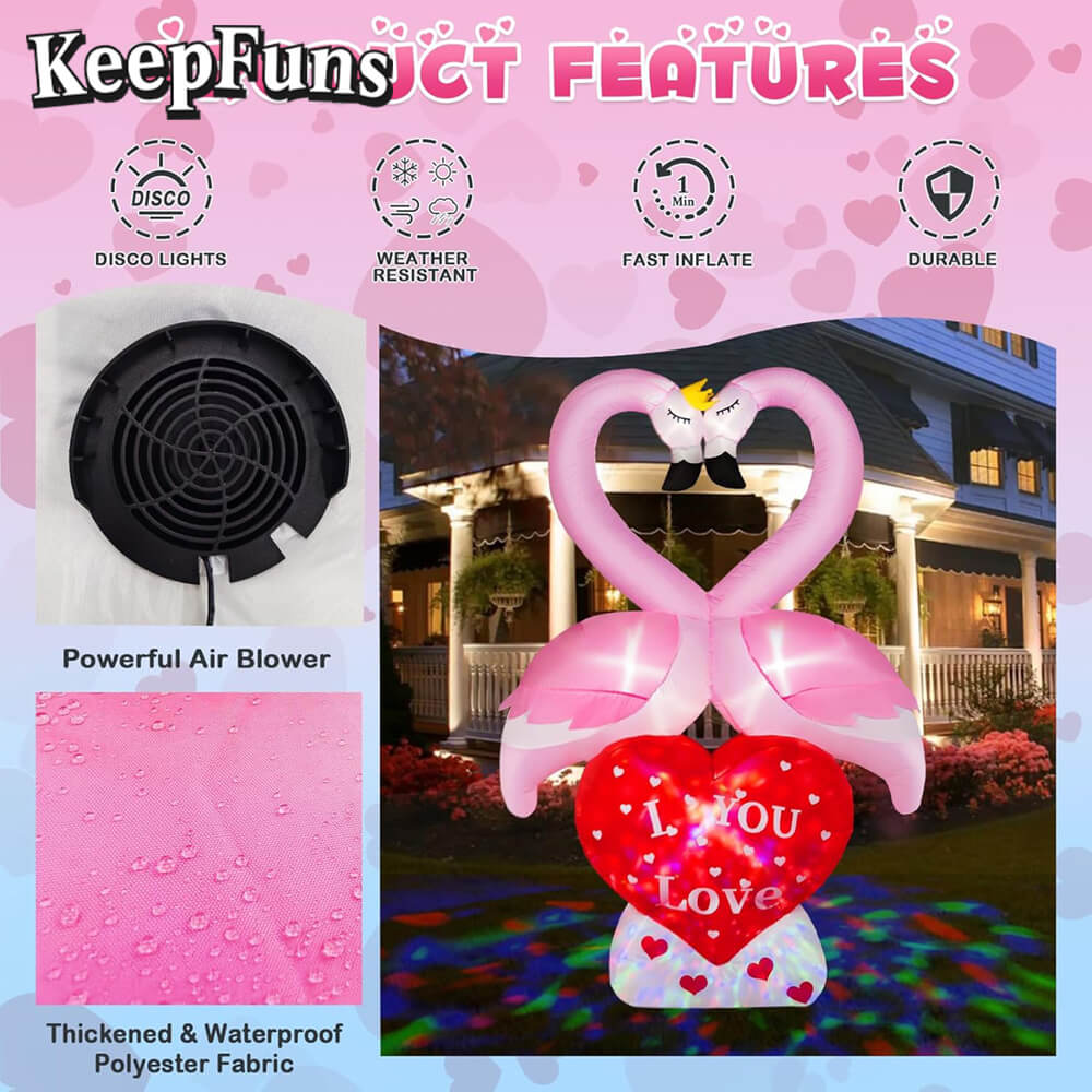 KeepFuns Valentine's Day Flamingo Heart Inflatable Decoration - Outdoor Beach Romantic Holiday Inflatable Model