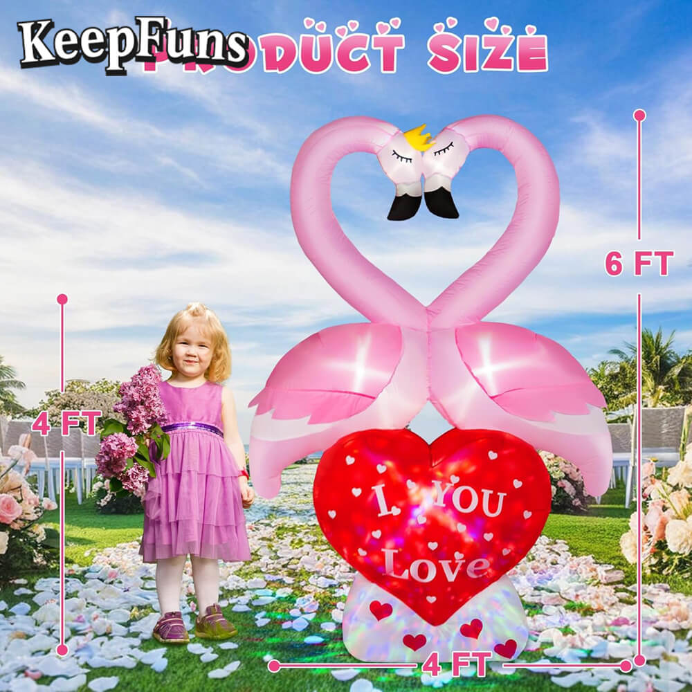 KeepFuns Valentine's Day Flamingo Heart Inflatable Decoration - Outdoor Beach Romantic Holiday Inflatable Model