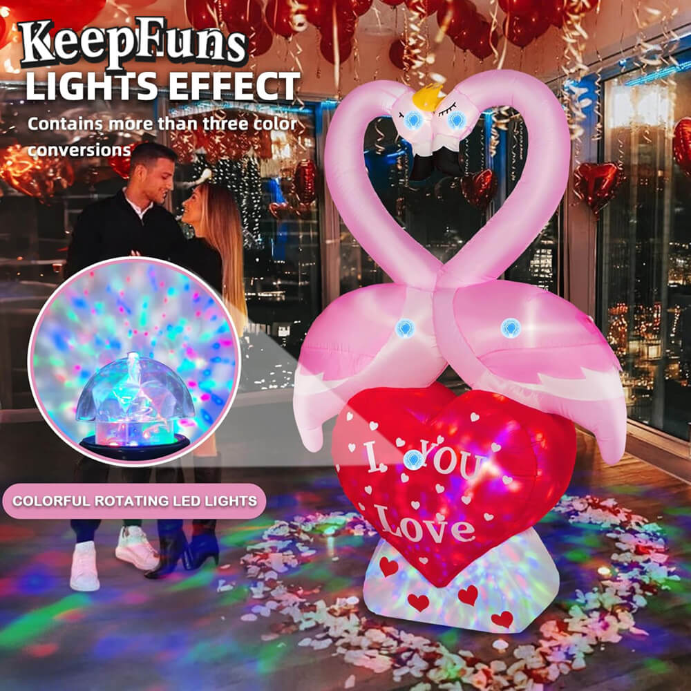 KeepFuns Valentine's Day Flamingo Heart Inflatable Decoration - Outdoor Beach Romantic Holiday Inflatable Model