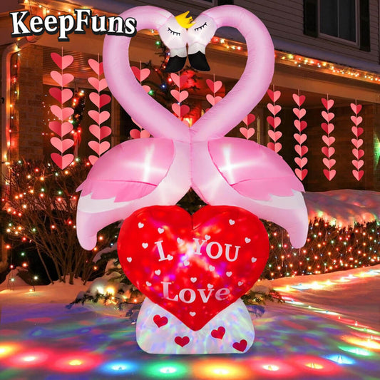KeepFuns Valentine's Day Flamingo Heart Inflatable Decoration - Outdoor Beach Romantic Holiday Inflatable Model