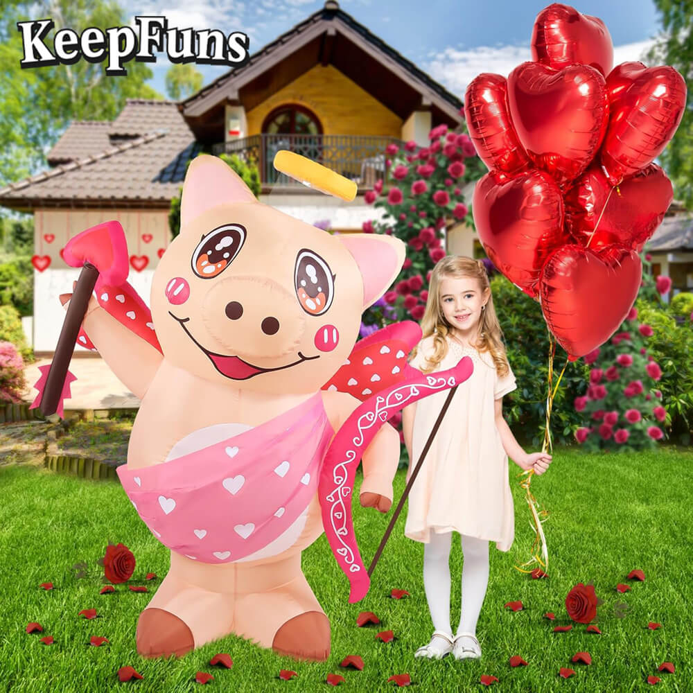 KeepFuns Valentine's Day Angel Pig Inflatable Decoration - Outdoor Garden Romantic Festival Inflatable Model