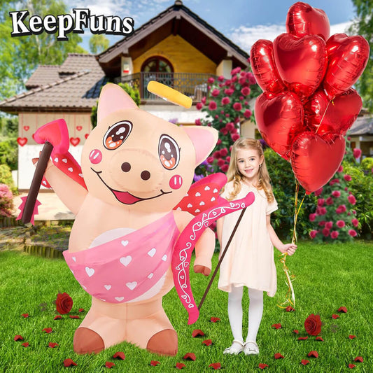 KeepFuns Valentine's Day Angel Pig Inflatable Decoration - Outdoor Garden Romantic Festival Inflatable Model