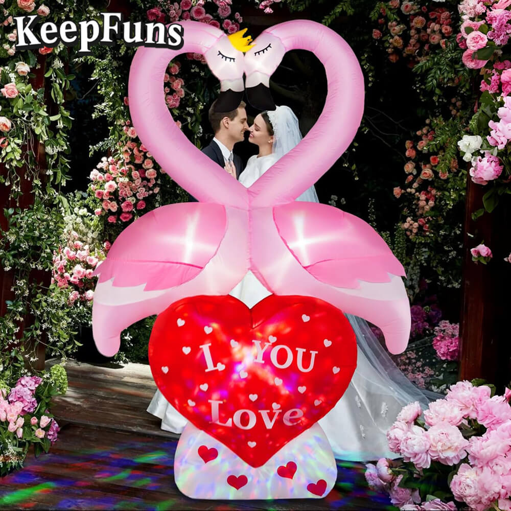 KeepFuns Valentine's Day Flamingo Heart Inflatable Decoration - Outdoor Beach Romantic Holiday Inflatable Model