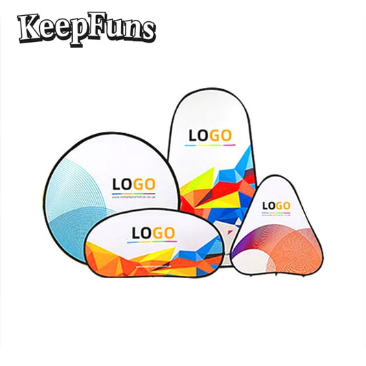 KeepFuns display equipment can be customized in size, color and printed content. It is easy to set up, lightweight, and made of sturdy materials, suitable for advertising, business promotion, sports events, etc.