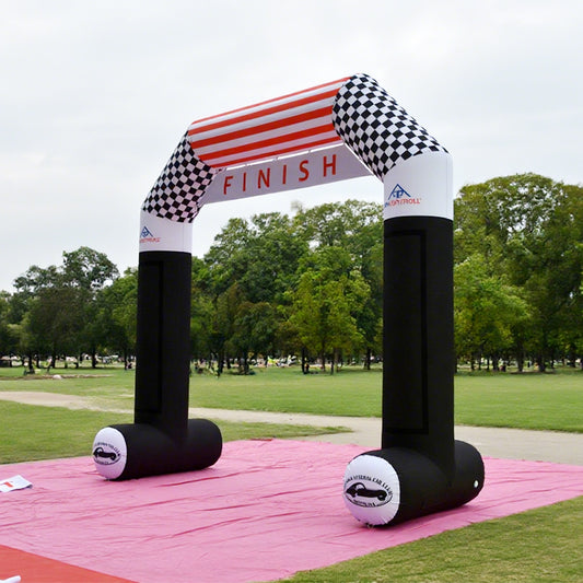 KeepFuns Black and white checkered angled inflatable arches, outdoor event finish arches, running and cycling competition arches, custom event logo arches