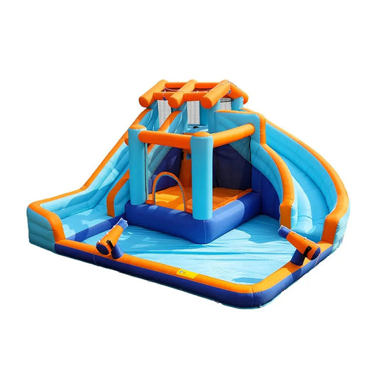 KeepFuns Blue and orange contrast inflatable amusement park, children's outdoor slide water park, family parent-child interactive amusement facilities, courtyard inflatable water castle