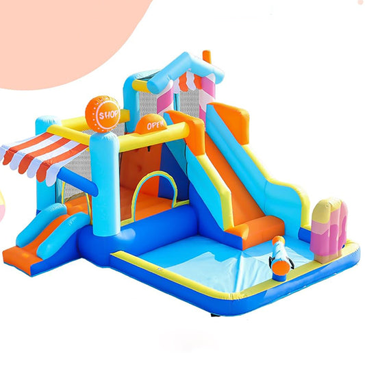 KeepFuns Blue and orange contrast inflatable playground, children's slide castle swimming pool, outdoor parent-child interactive water fortress, theme amusement facilities with shop
