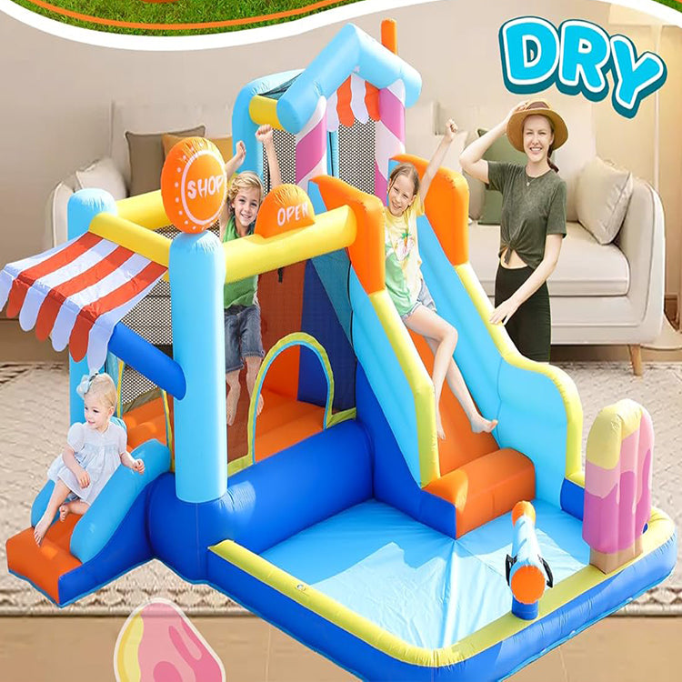 KeepFuns Blue and orange contrast inflatable playground, children's slide castle swimming pool, outdoor parent-child interactive water fortress, theme amusement facilities with shop