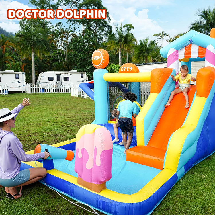 KeepFuns Blue and orange contrast inflatable playground, children's slide castle swimming pool, outdoor parent-child interactive water fortress, theme amusement facilities with shop