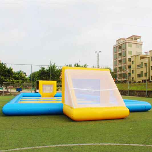 KeepFuns Blue and yellow contrast inflatable football field, children's outdoor football park, parent-child interactive sports and competition facilities