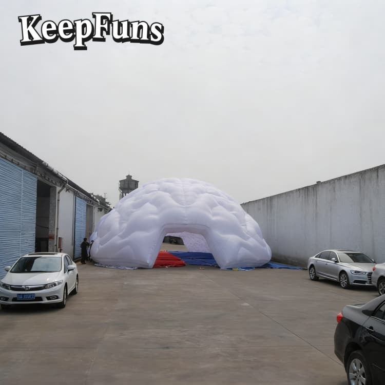 KeepFuns White brain-shaped dome inflatable tent, with fast inflation, light weight and sturdiness, suitable for advertising and brain-themed outdoor activities