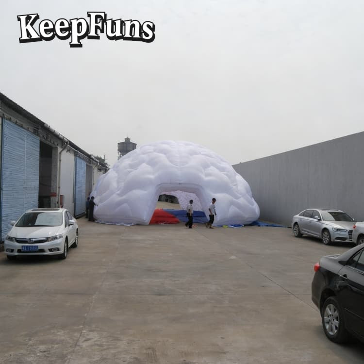 KeepFuns White brain-shaped dome inflatable tent, with fast inflation, light weight and sturdiness, suitable for advertising and brain-themed outdoor activities