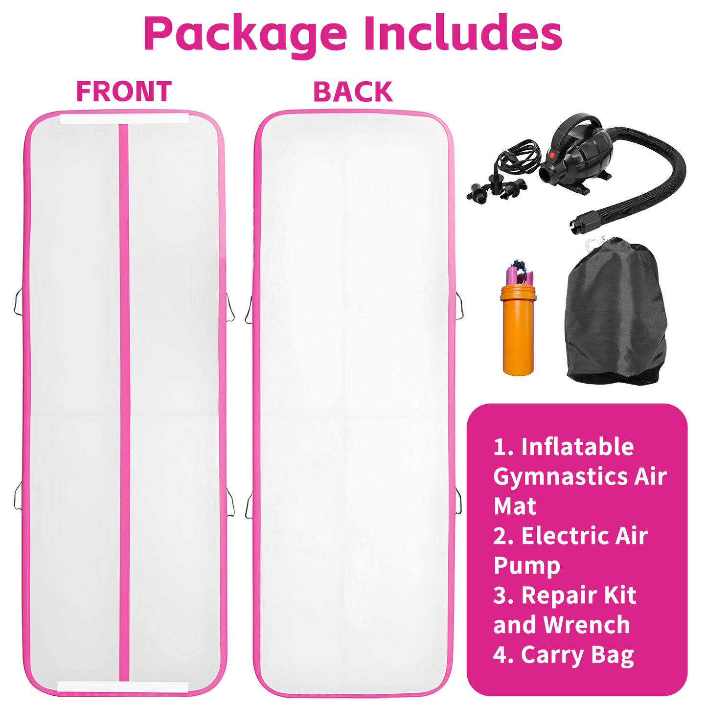 KeepFuns Children's inflatable gymnastics mat pink and white contrast professional training mat portable folding inflatable yoga mat fitness mat