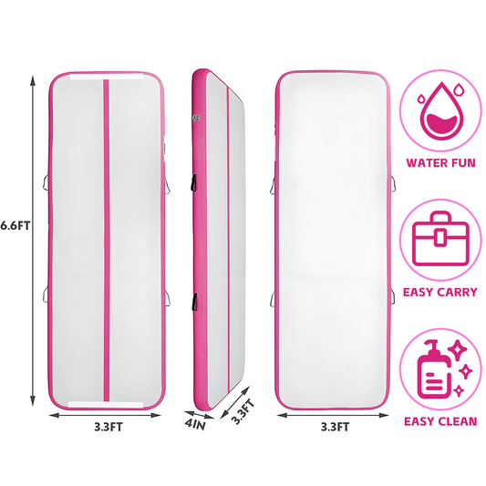 KeepFuns Children's inflatable gymnastics mat pink and white contrast professional training mat portable folding inflatable yoga mat fitness mat