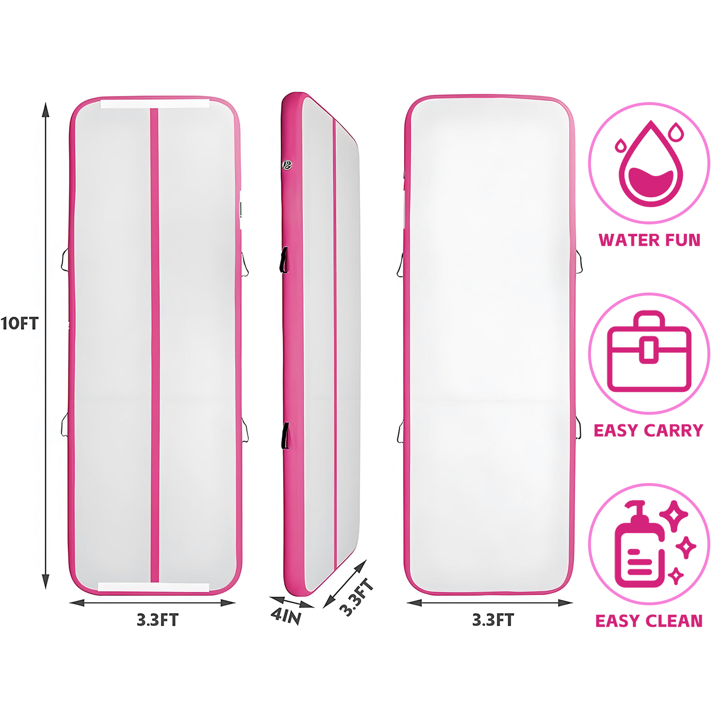 KeepFuns Children's inflatable gymnastics mat pink and white contrast professional training mat portable folding inflatable yoga mat fitness mat