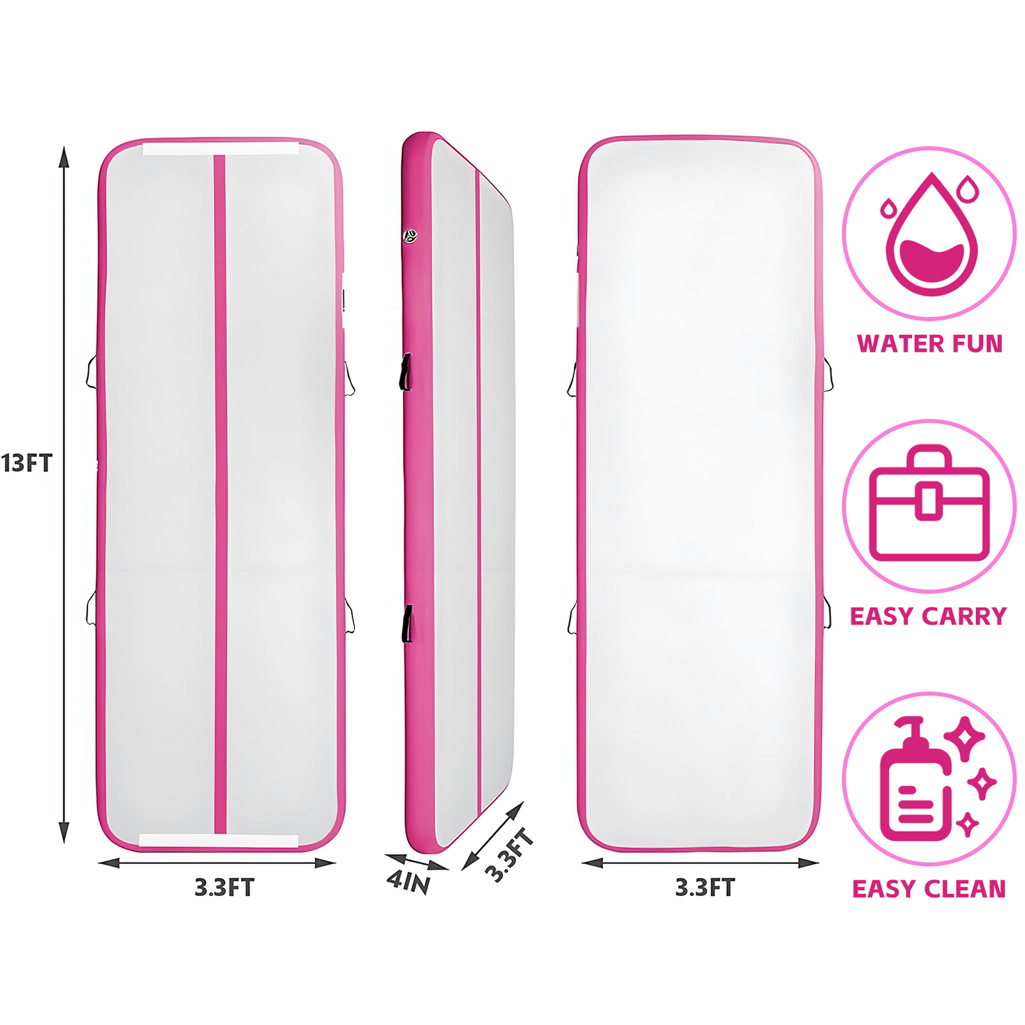 KeepFuns Children's inflatable gymnastics mat pink and white contrast professional training mat portable folding inflatable yoga mat fitness mat