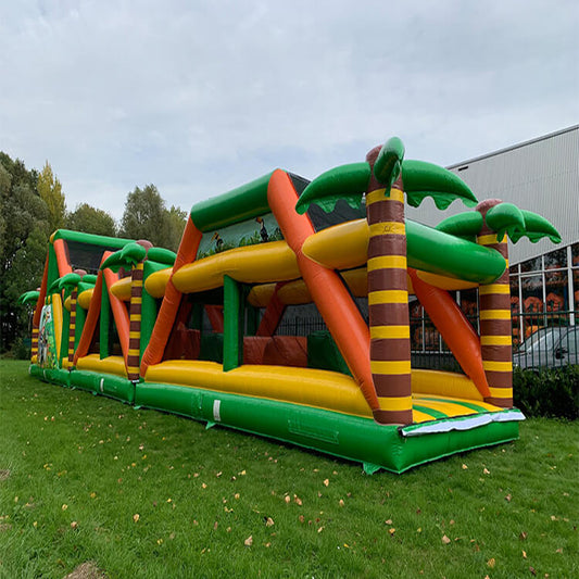 KeepFuns Children's inflatable land obstacle course equipment Green, orange and yellow color matching cartoon theme outdoor competition props