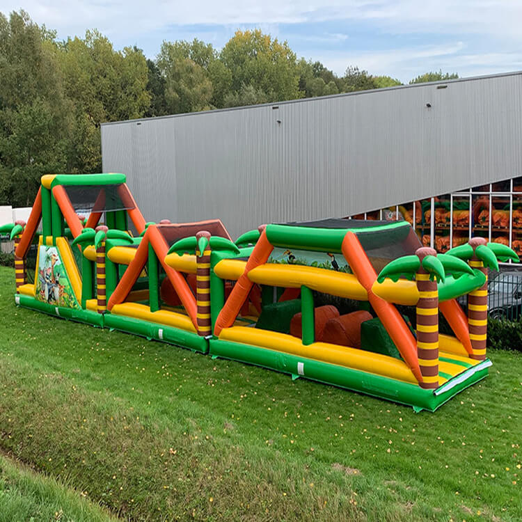 KeepFuns Children's inflatable land obstacle course equipment Green, orange and yellow color matching cartoon theme outdoor competition props
