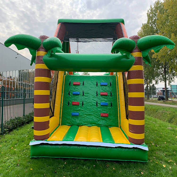 KeepFuns Children's inflatable land obstacle course equipment Green, orange and yellow color matching cartoon theme outdoor competition props