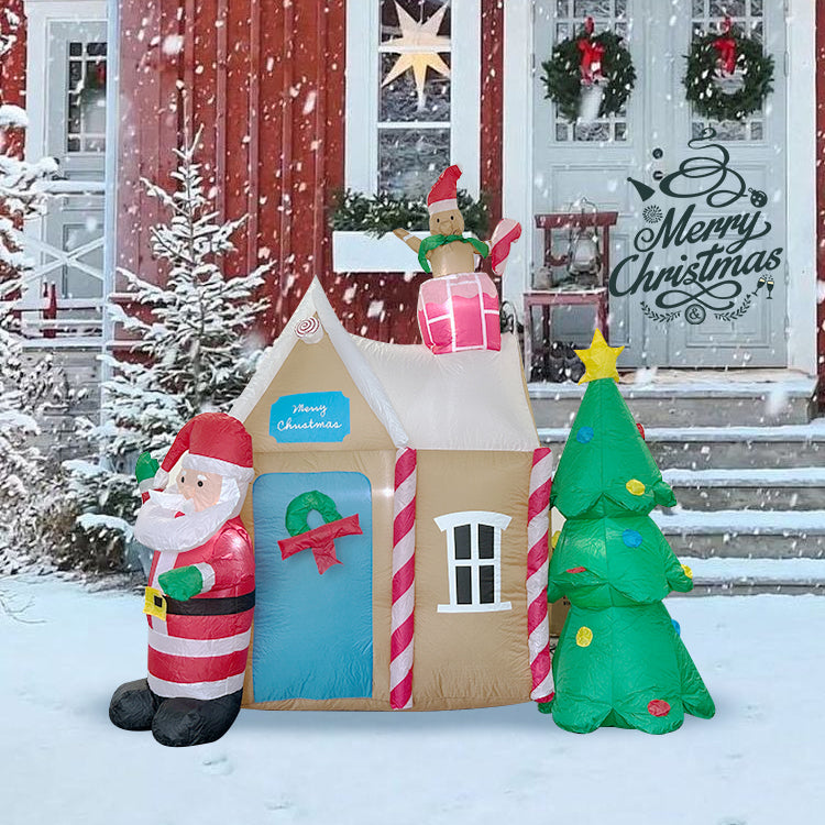 inflatable Gingerbread House with Santa Claus and Christmas Tree Lighed