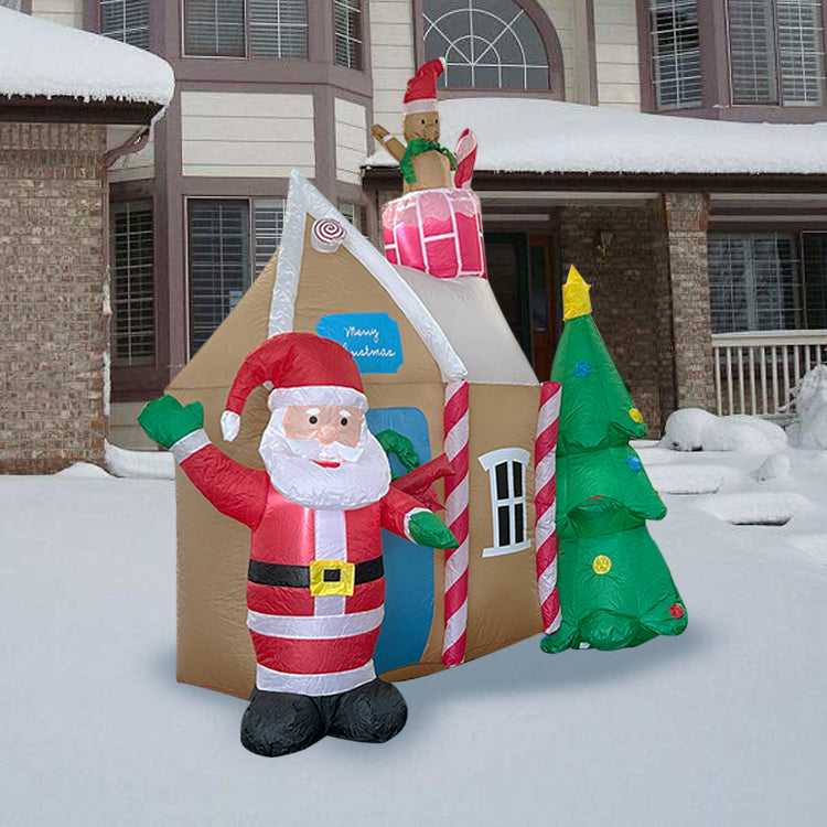 inflatable Gingerbread House with Santa Claus and Christmas Tree Lighed