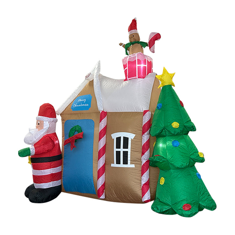 inflatable Gingerbread House with Santa Claus and Christmas Tree Lighed