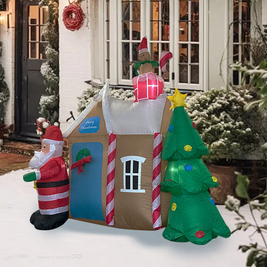 inflatable Gingerbread House with Santa Claus and Christmas Tree Lighed