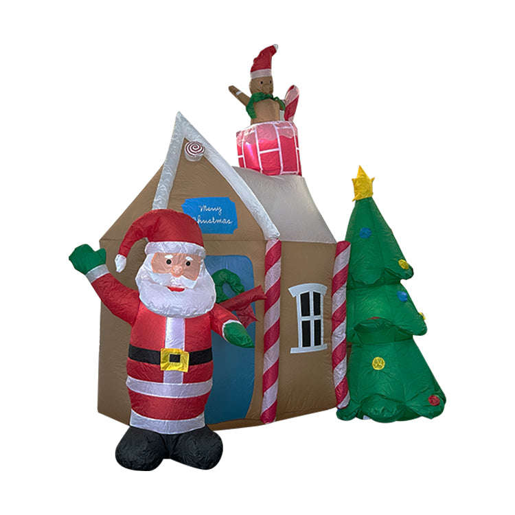 inflatable Gingerbread House with Santa Claus and Christmas Tree Lighed