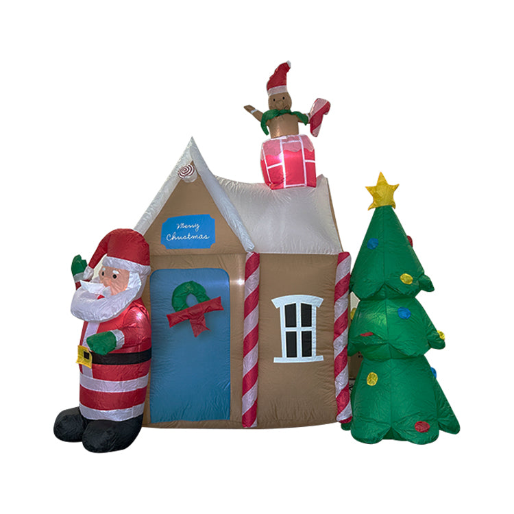 inflatable Gingerbread House with Santa Claus and Christmas Tree Lighed