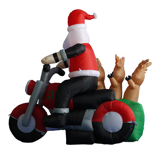 Inflatable Santa Claus Riding a Motorcycle, Raising His Hand to Say Hello to You, LED Lights, Indoor and Outdoor Yard Lawn Decorations - Chopper Paint Set Ornaments Waterproof