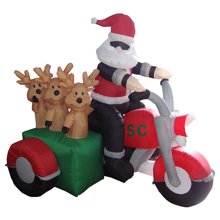 Inflatable Santa Claus Riding a Motorcycle, Raising His Hand to Say Hello to You, LED Lights, Indoor and Outdoor Yard Lawn Decorations - Chopper Paint Set Ornaments Waterproof