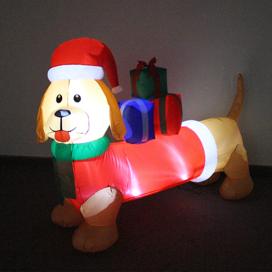 Christmas Inflatable Dog Outdoor Decorations Blow Up Yard Dachshund Carrying Presents with Built-in LEDs for Indoor Party Garden Lawn Decor (Red)