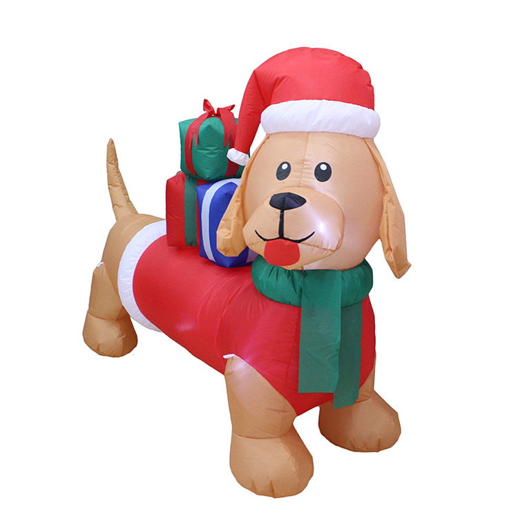 Christmas Inflatable Dog Outdoor Decorations Blow Up Yard Dachshund Carrying Presents with Built-in LEDs for Indoor Party Garden Lawn Decor (Red)
