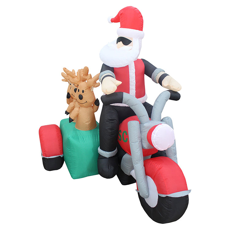 Inflatable Santa Claus Riding a Motorcycle, Raising His Hand to Say Hello to You, LED Lights, Indoor and Outdoor Yard Lawn Decorations - Chopper Paint Set Ornaments Waterproof