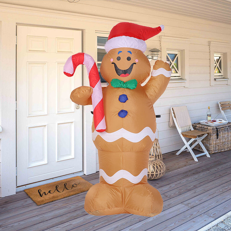 1.5m Gingerbread Man Christmas Inflatable Outdoor Decoration With Candy Cane Built-In LED Lights Inflatable Gingerbread Man Blow Up Yard Decorations For Xmas Party Holiday Indoor Lawn Garden